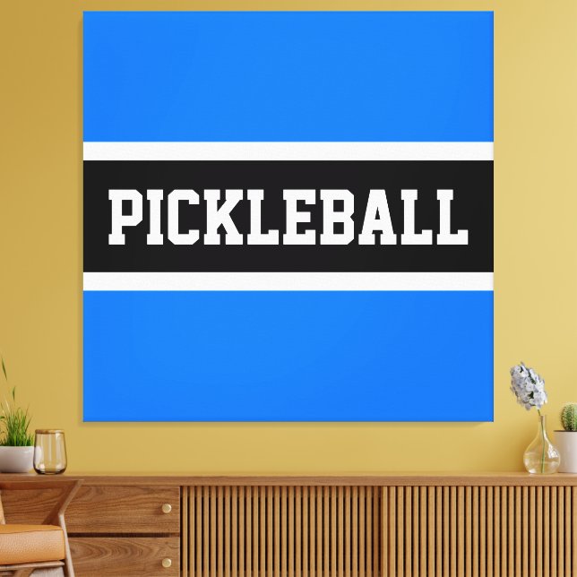 PICKLEBALL-text för ljusblå svart Rand Canvastryck (Insitu (Vardagsrum))