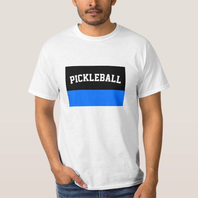 Pickleball-text för ljusblå svart Rand T Shirt (Framsida)