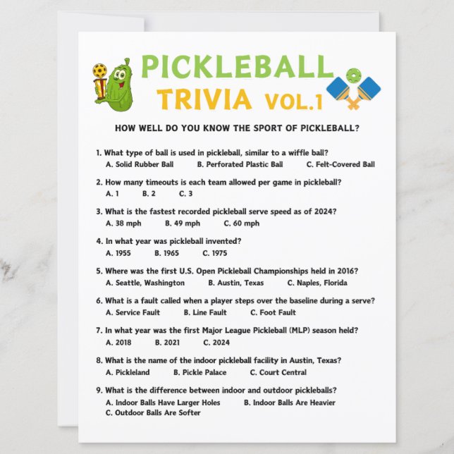 Pickleball Trivia Game Vol.1 (Framsida)