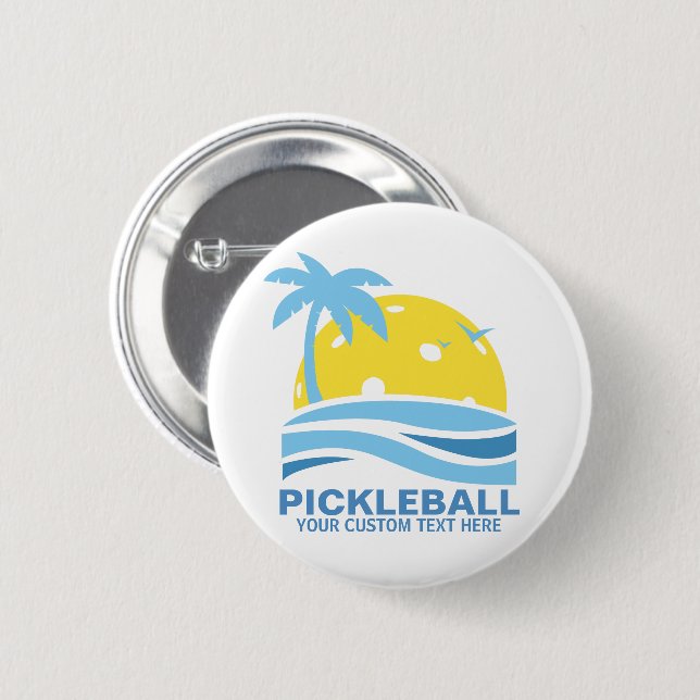 Pickleball Tropical Handflatan Träd Sol Din Anpass Knapp (Framsida & baksida)