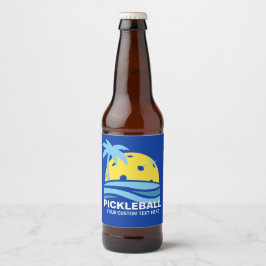 Pickleball Tropical Handflatan Träd Sol Din Anpass Ölflaska Etikett