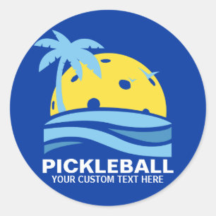 Pickleball Tropical Handflatan Träd Sol Din Anpass Runt Klistermärke