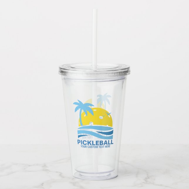 Pickleball Tropical Handflatan Träd Sol Din Anpass Take Away Mugg (Framsida)