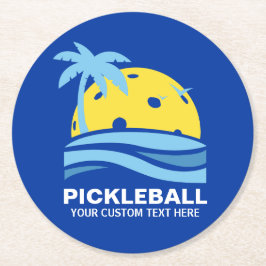 Pickleball Tropical Handflatan Träd Sol Din Anpass Underlägg Papper Rund