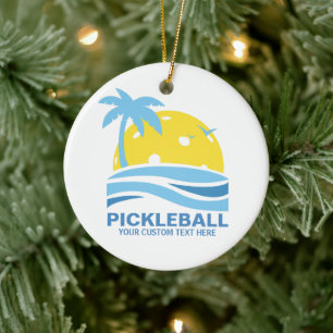 Pickleball tropisk palmträdsol din beställnings- julgransprydnad keramik