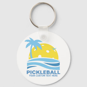 Pickleball tropisk palmträdsol din beställnings- nyckelring
