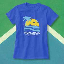 Pickleball Tropisk Palmtree Sol Din Anpassade Text T Shirt