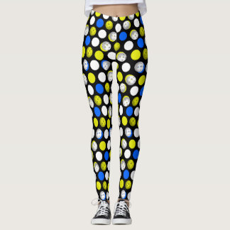 Pickleball tryck - grön vitblåttpolka dots leggings