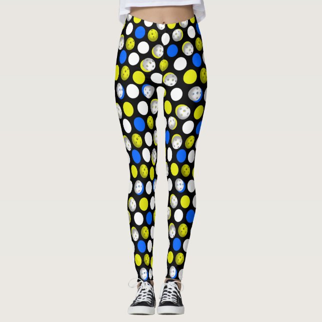 Pickleball tryck - grön vitblåttpolka dots leggings (Framsida)