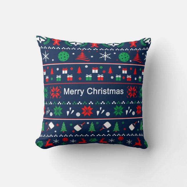 😄 Pickleball 🎄 Ugly jul Sweater stil blue Kudde (Framsida)