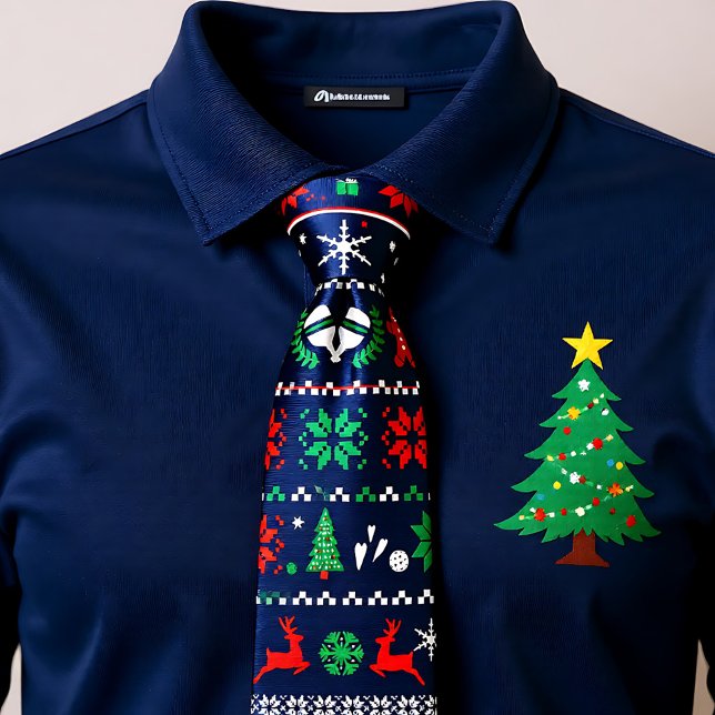 😄 Pickleball 🎄 Ugly jul Sweater stil blue Slips (😄 Pickleball🎄 Ugly Christmas Sweater style blue Neck Tie)