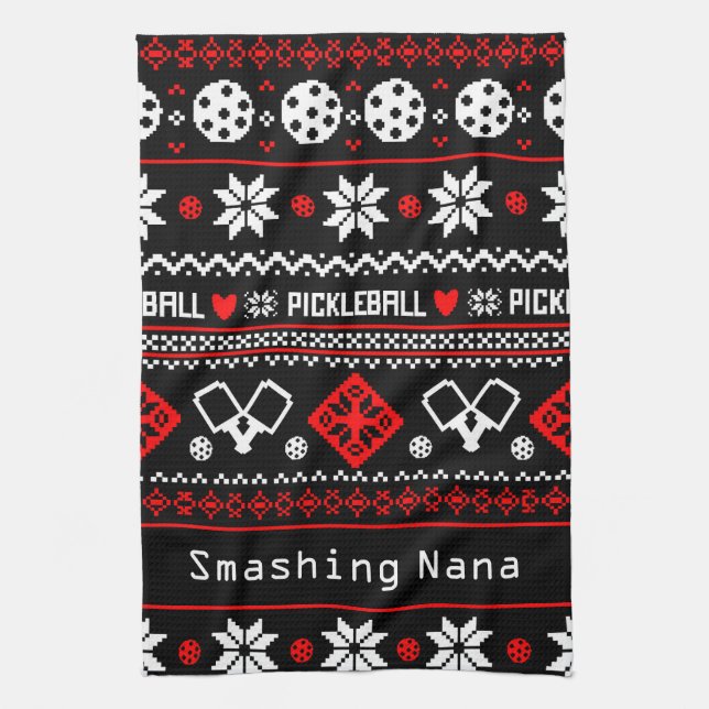 😄 Pickleball 🎄 Ugly jul Sweater stil Kökshandduk (Vertikal)