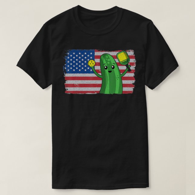 Pickleball US American Flagga Pickle med Paddle Pi T Shirt (Design framsida)