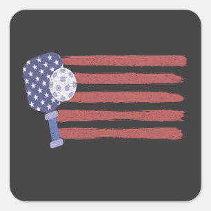 Pickleball US Flagga American Patriotic Pickleball Fyrkantigt Klistermärke