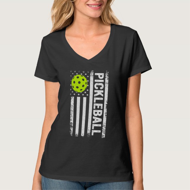 Pickleball US Flagga T Shirt (Framsida)
