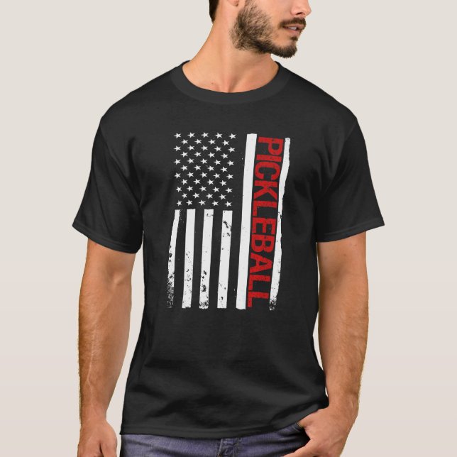 Pickleball USA American Flag T Shirt (Framsida)