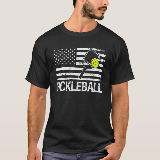 Pickleball USA American Flagga T Shirt (Framsida)