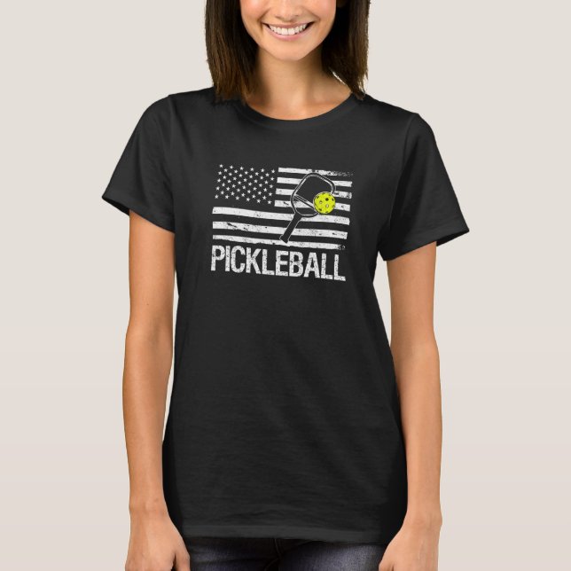 Pickleball USA American Flagga T Shirt (Framsida)