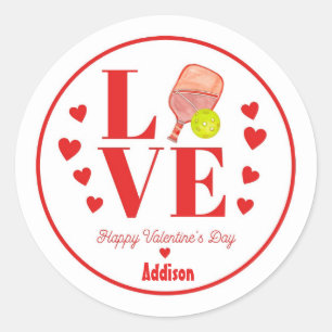 Pickleball Valentine Sticker, KÄRLEK Pickleball Runt Klistermärke