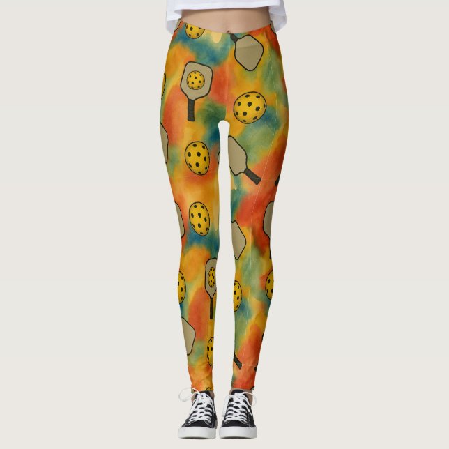 Pickleball Watercolor Seamless Mönster Leggings (Framsida)