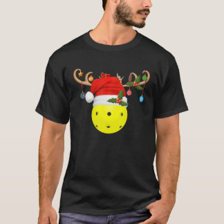 Pickleball Xmas Gift Reindeer Santa Hat Pickleball T Shirt
