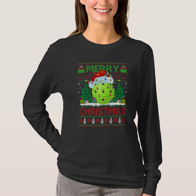 Pickleball  Xmas Tree Ugly Santa Pickleball Christ T Shirt (Framsida)