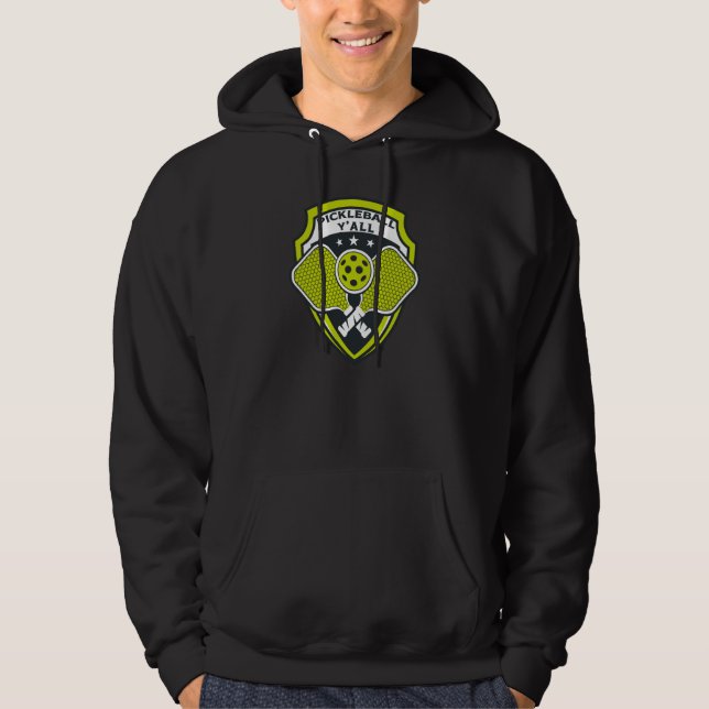 PICKLEBALL Y'ALL Paddle Pickle Ball Crest Meme Hoodie (Framsida)