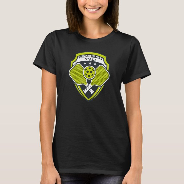 PICKLEBALL Y'ALL Paddle Pickle Ball Crest Meme T Shirt (Framsida)