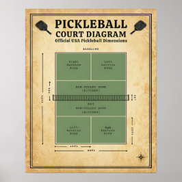 Pickleballplan Diagram - Officiella USA-mått Poster