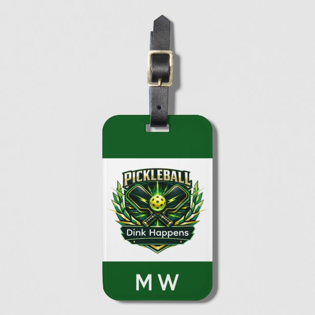 Pickleballspelare Logo Monogrammerad Bagagebricka (Framsida vertikal)