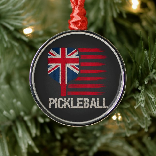 Pickleballspelare Paddle Storbritannien Flagga  Julgransprydnad Metall (Träd)