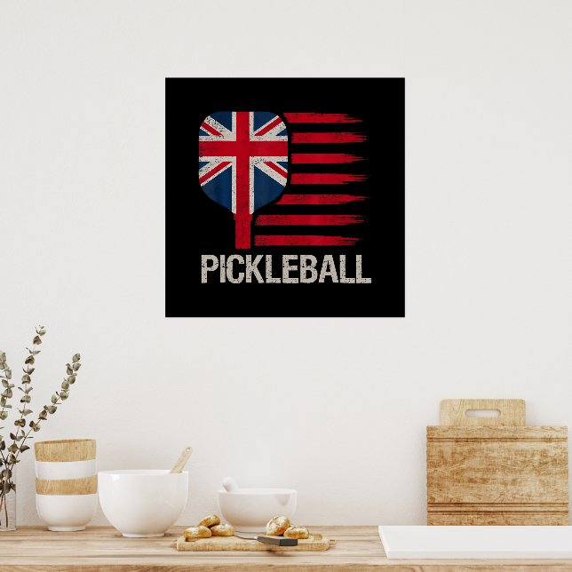 Pickleballspelare Paddle Uk Flagga  Poster (Kök)