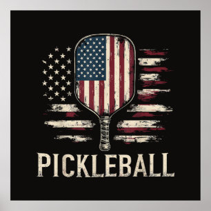 Pickleballspelare US Flagga Retro Paddleball Poster