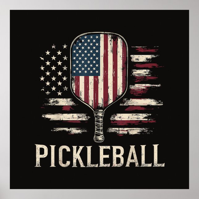 Pickleballspelare US Flagga Retro Paddleball Poster (Framsidan)