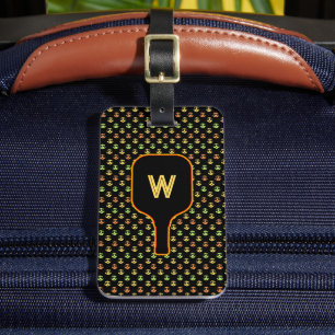 Picklebollar & paddle monogram (svart) bagagemärke bagagebricka