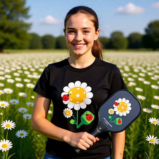 Picklekulblomma med pickleball ladyfåglar t shirt (Pickleball flower with pickleball ladybirds T-Shirt)