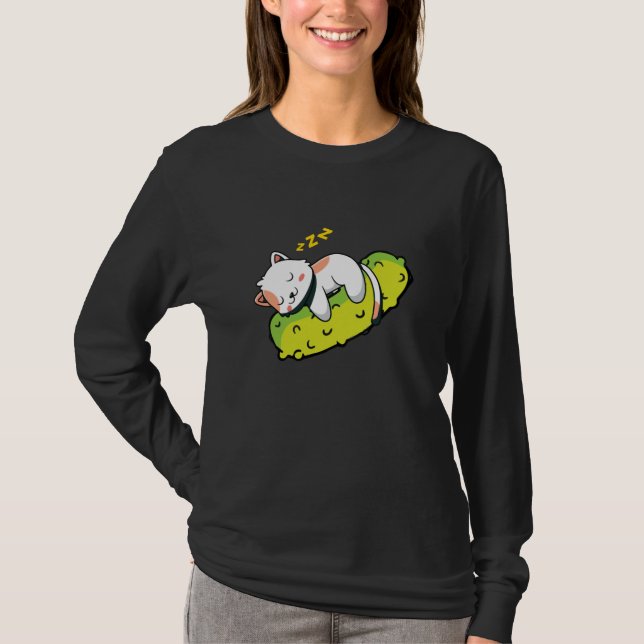 Pickles Cat Cucumber Gherkin Barn T Shirt (Framsida)