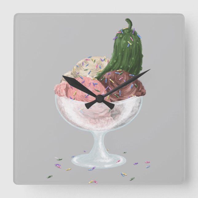 Pickles in Ice Cream Fyrkantig Klocka (Framsida)