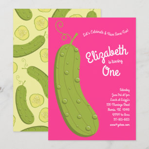Pickles Kid 1:a födelsedag Party Food Rosa Inbjudningar