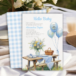 Picknick Park Ballonger Blommig Babyfest För Pojke Inbjudningar