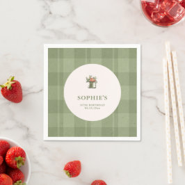Picknick Sommar Grön Plaid Blommig Födelsedag Pappersservett