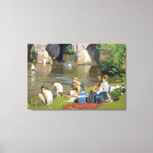 Picknick vid floden Withypool Canvastryck