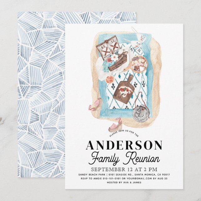 Picknick vid stranden Familjeåterträff Inbjudningar (Fram/baksida)