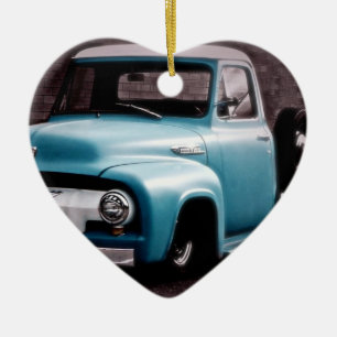 Pickup lastbil för vintageblått julgransprydnad keramik