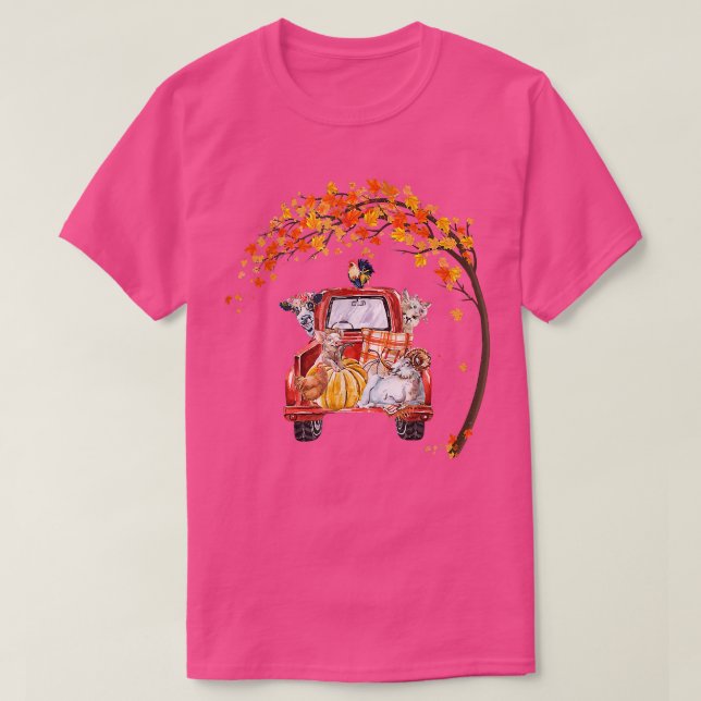 Pickup Truck Farm Animals Fall Tree Leaves Cows Ch T Shirt (Design framsida)