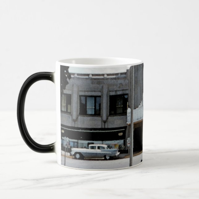 Pickwick Movie Theater Park Ridge Watercolor Art Magisk Mugg (Vänster)