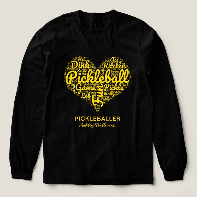 Picleball Player Personlig Namn Ord Art Heart T Shirt (Design framsida)