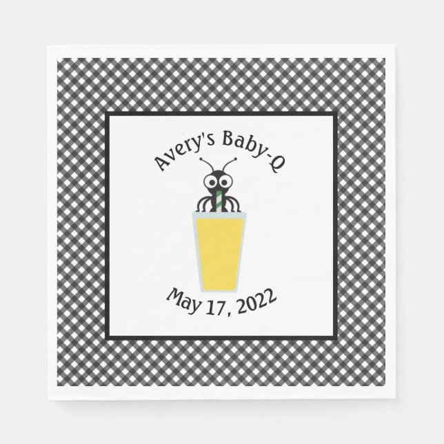 Picnic Ant Lemonade Black Gingham Pappersservett (Framsidan)