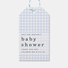 Picnic Baby Shower Namn Blue Gingham Favor Presentetikett