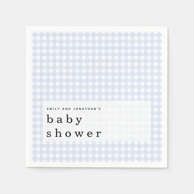 Picnic Baby Shower Namn Blue Gingham Pappersservett (Framsidan)